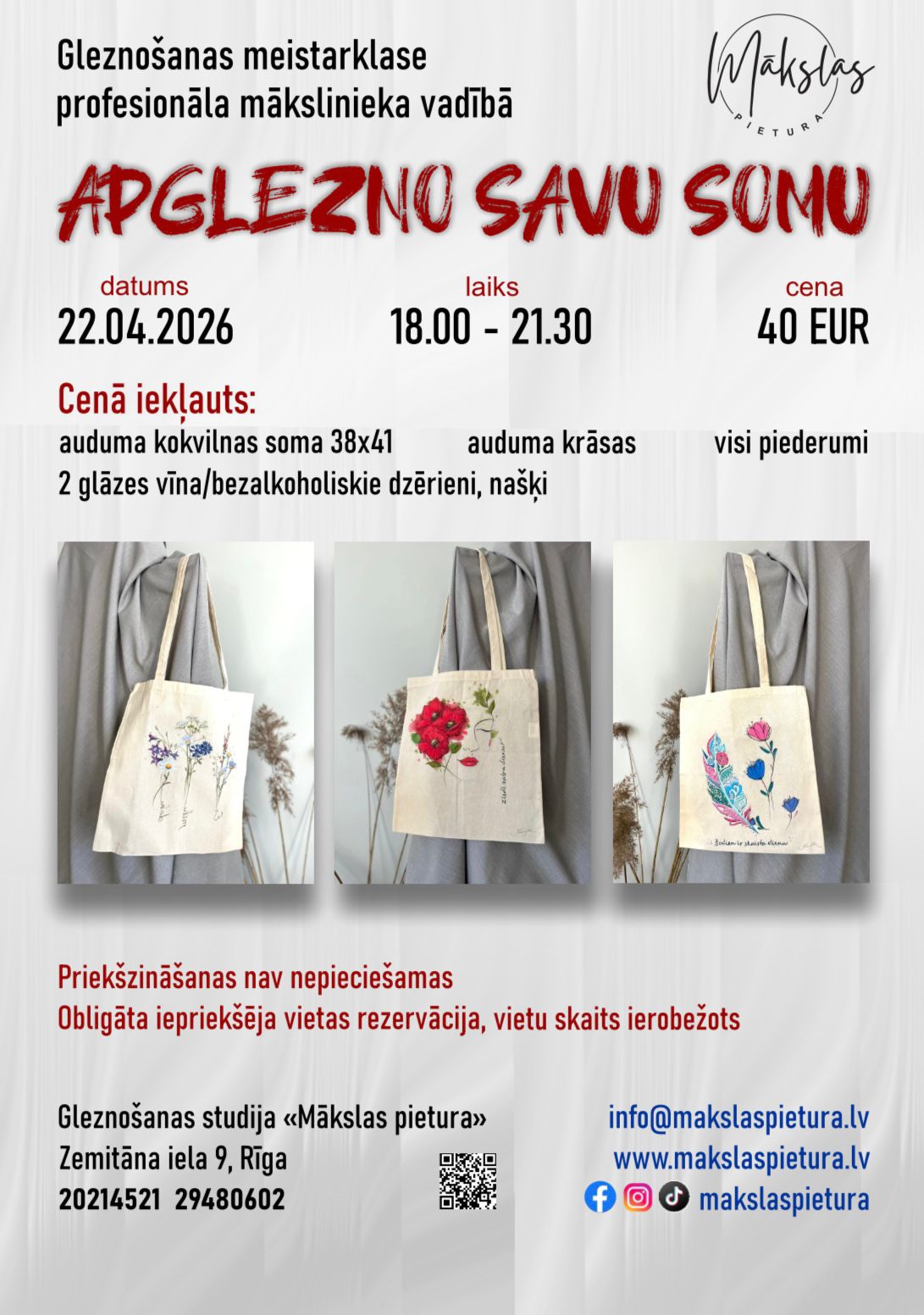 Gleznošanas meistarklase profesionāla mākslinieka vadībā. Apglezno savu somu.