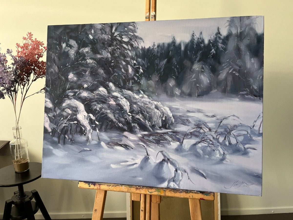 Oriģināla Ilvijas Žeigures eļļas glezna ziemas ainava
