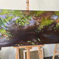 Eļļas glezna Ūdenszāļu mežģīnes 104x56 cm attēlots dīķis ar ūdenszālēm