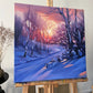 Ilvijas Žeigures glezna Ziemas ainava saulrieta laikā 50x50 uz audekla ar eļļas krāsām