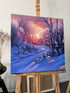 Ilvijas Žeigures glezna Ziemas ainava saulrieta laikā 50x50 uz audekla ar eļļas krāsām